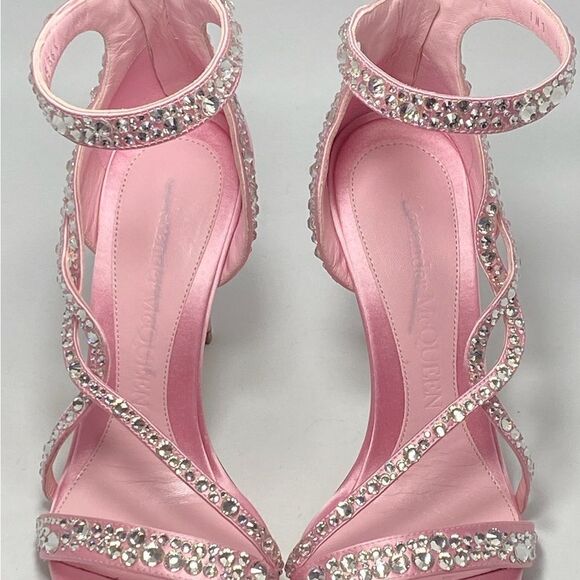 Alexander McQueen Crystal Satin Ankle-Cuff Cocktail Sandals size 36.5 - Picture 5 of 13